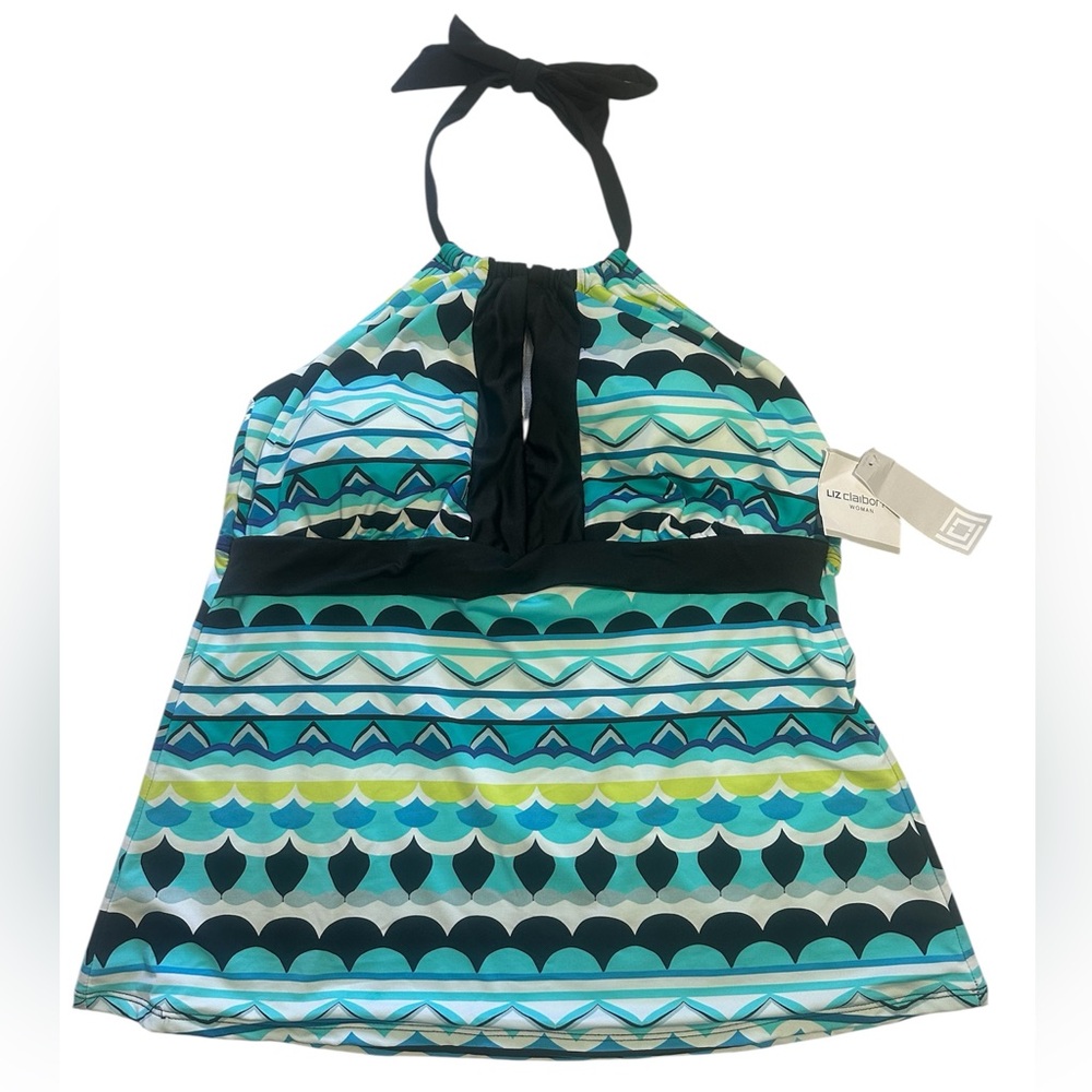 Liz Claiborne Summer Tankini Top size 16W Blue Green Black NWT